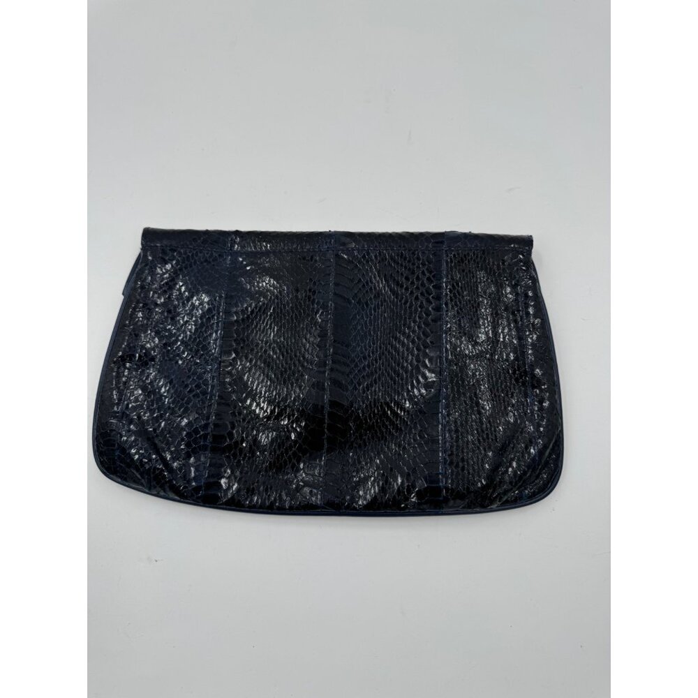 Vintage J. Renee Novae Black/Blue Python Embossed Leather Clutch - Picture 2 of 11